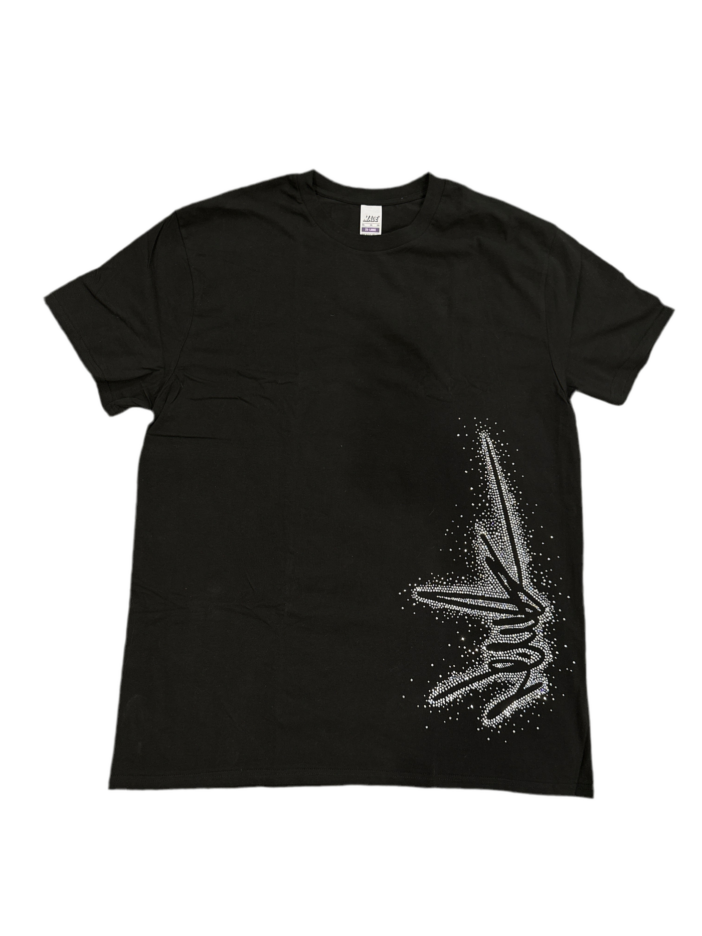 NewYrrk Black T-shirt Side Logo w/ Outlined White Crystal