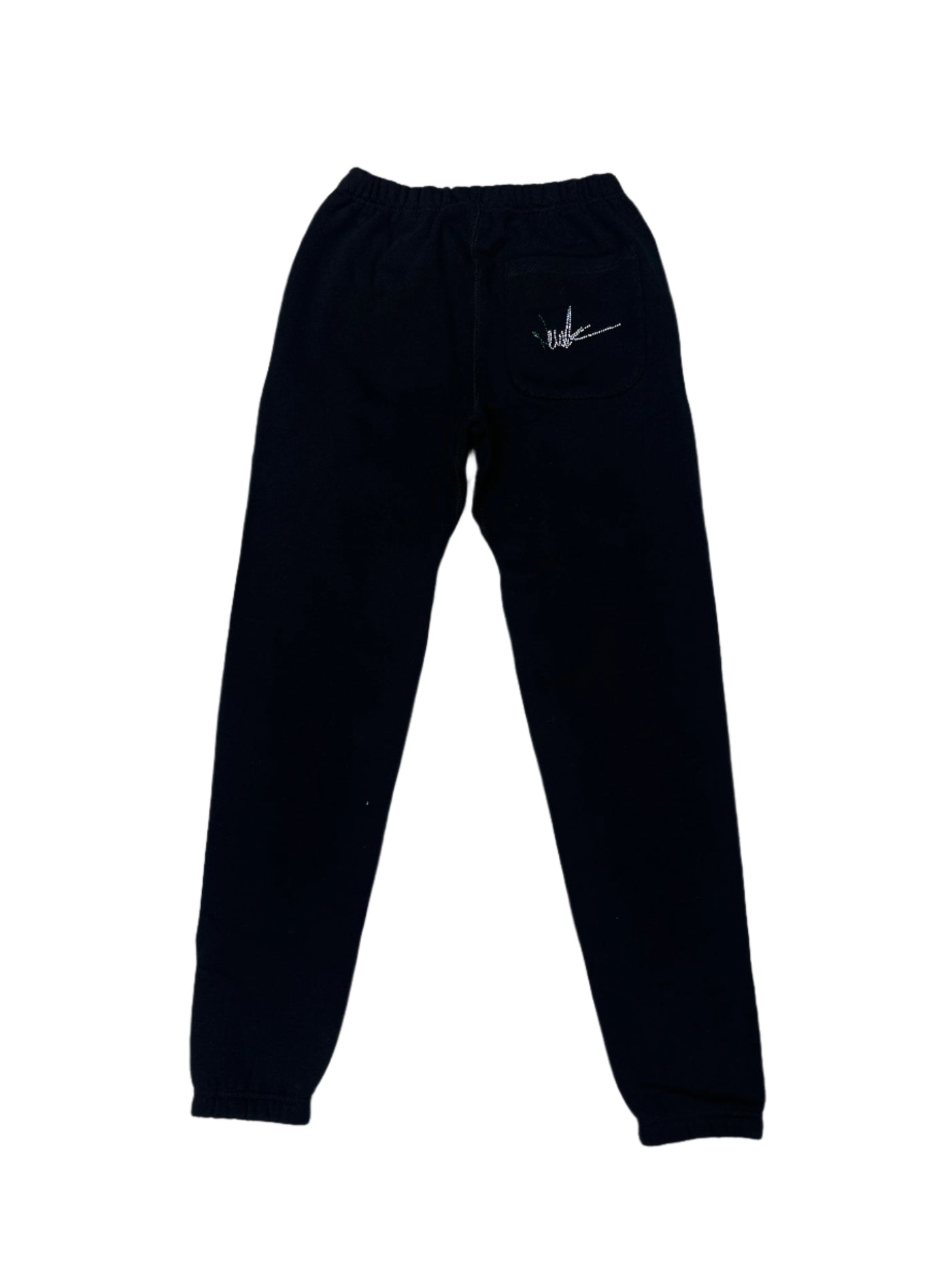 NewYrrk Black Sweatpants Side Logo w/ Green White Crystal