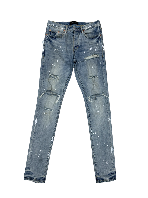 Purple Brand P001 Distressed Paint Splatter Jeans Blue