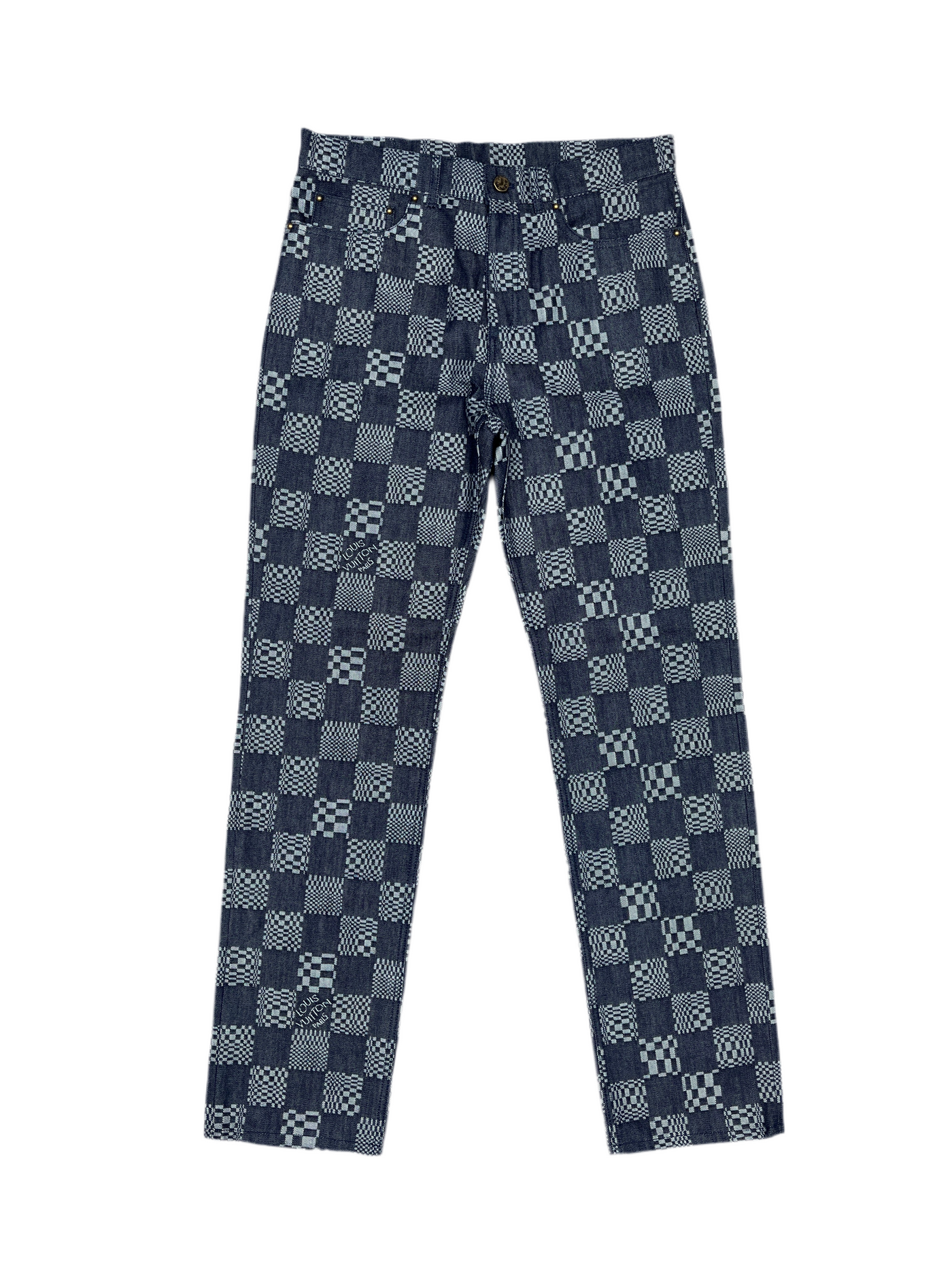 LV Distorted Damier Denim Checkered Pants