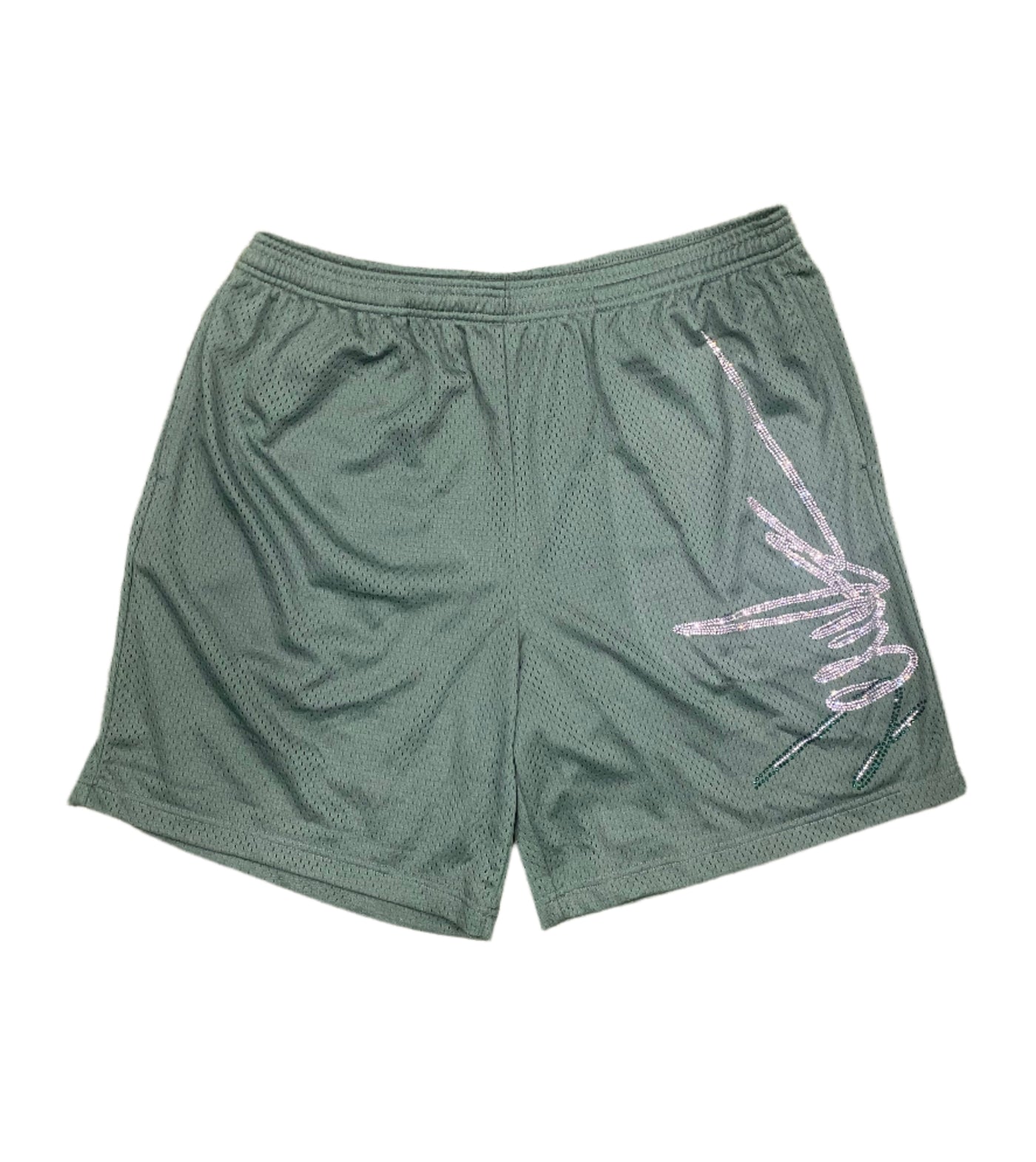 NewYrrk Green Basketball Shorts Side Logo w/ White Green Crystal