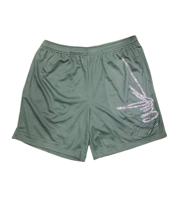 NewYrrk Green Basketball Shorts Side Logo w/ White Green Crystal