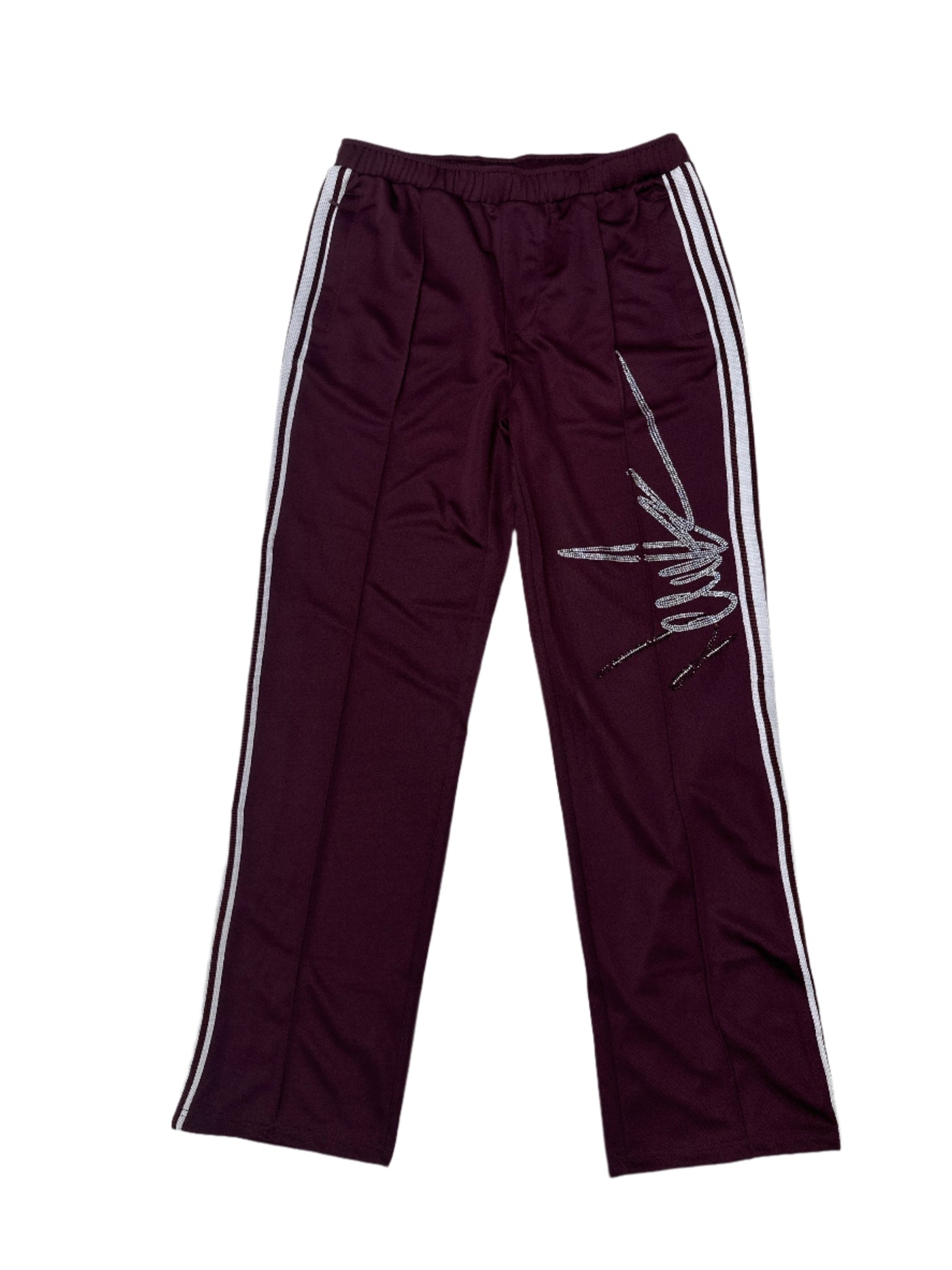 NewYrrk Burgundy Track Pants Side Logo w/ Burgundy White Crystals