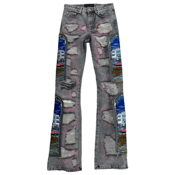 Who Decides War Stained Glass Vintage Grey Denim Jeans