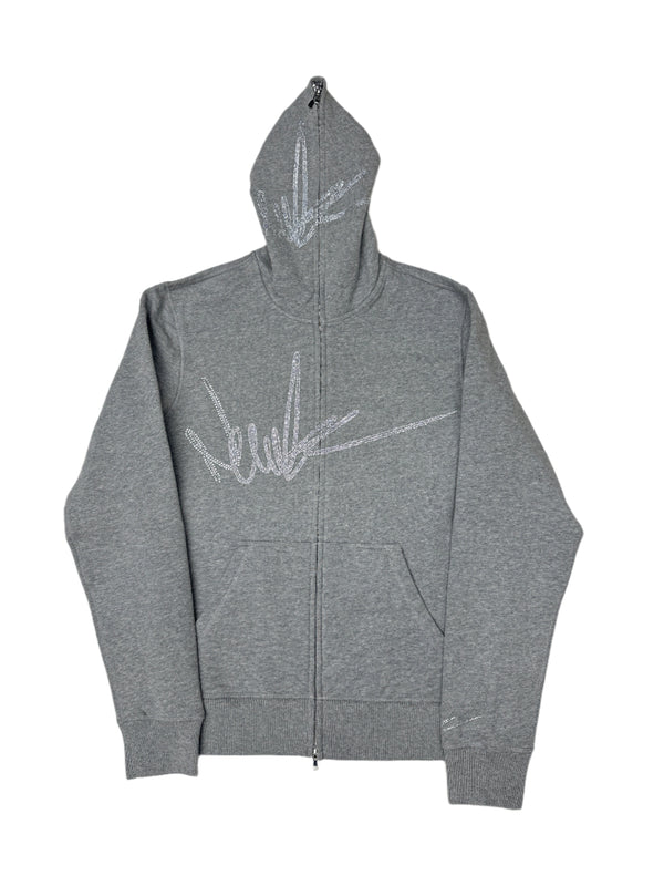 NewYrrk Gray Zip-Up Hoodie w/ White Crystals