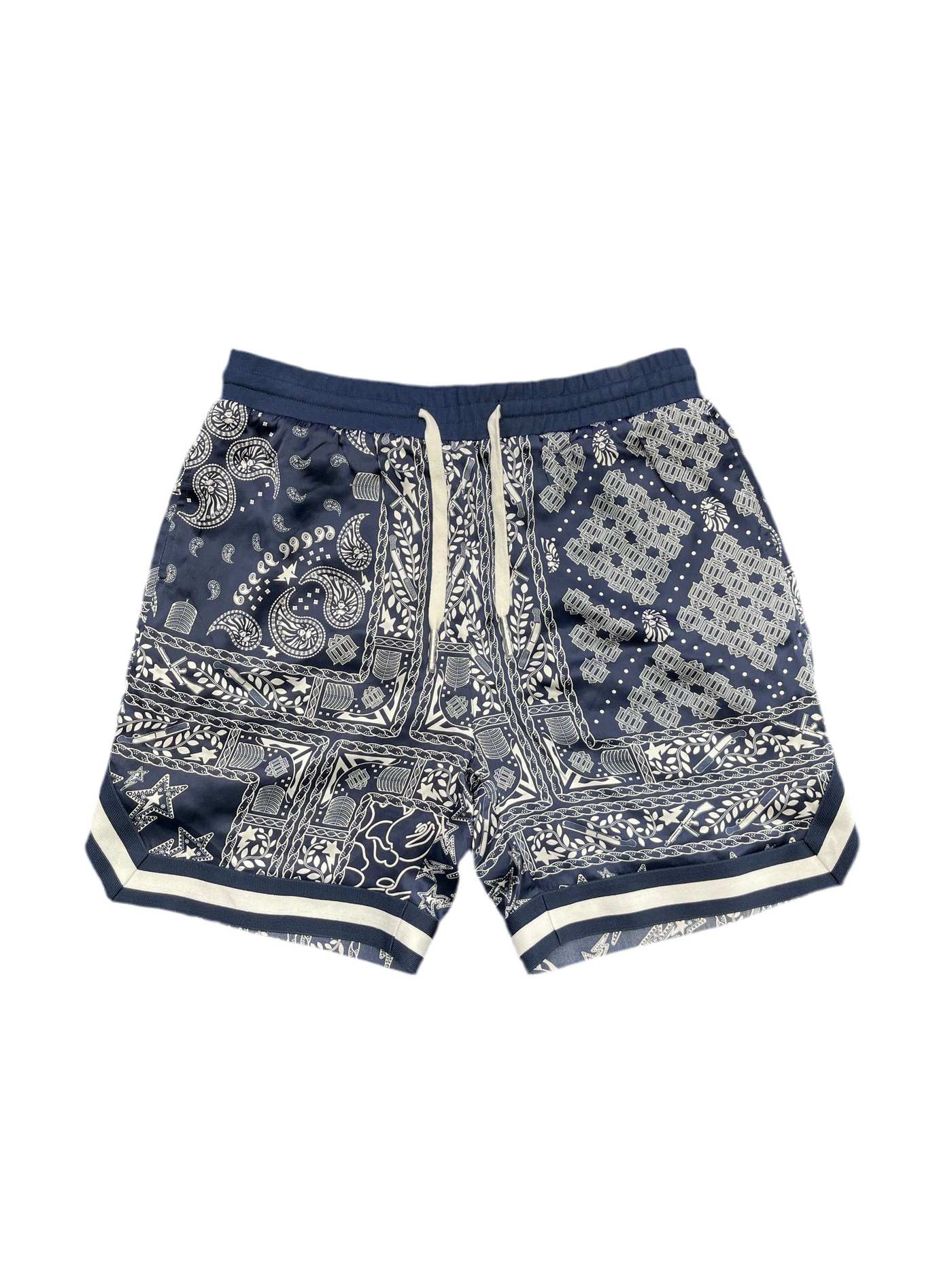 BAPE Black Silk Woven Paisley Shorts Navy