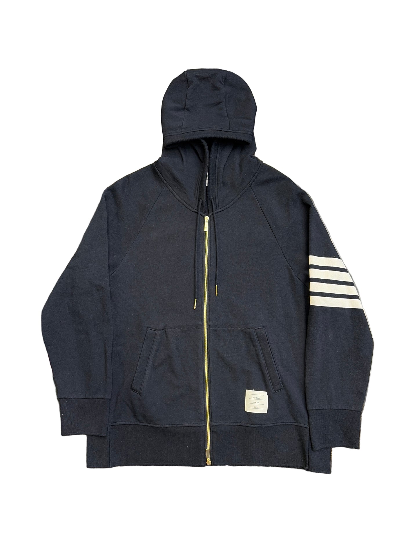 Thom Browne Loopback Full-Zip Striped Hoodie Navy