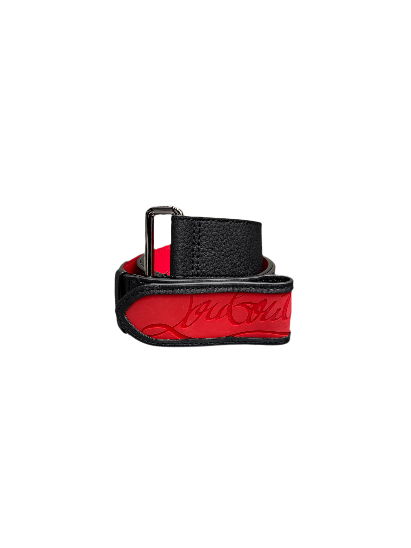 Christian Louboutin Vegan Leather Loubi Belt Black Red