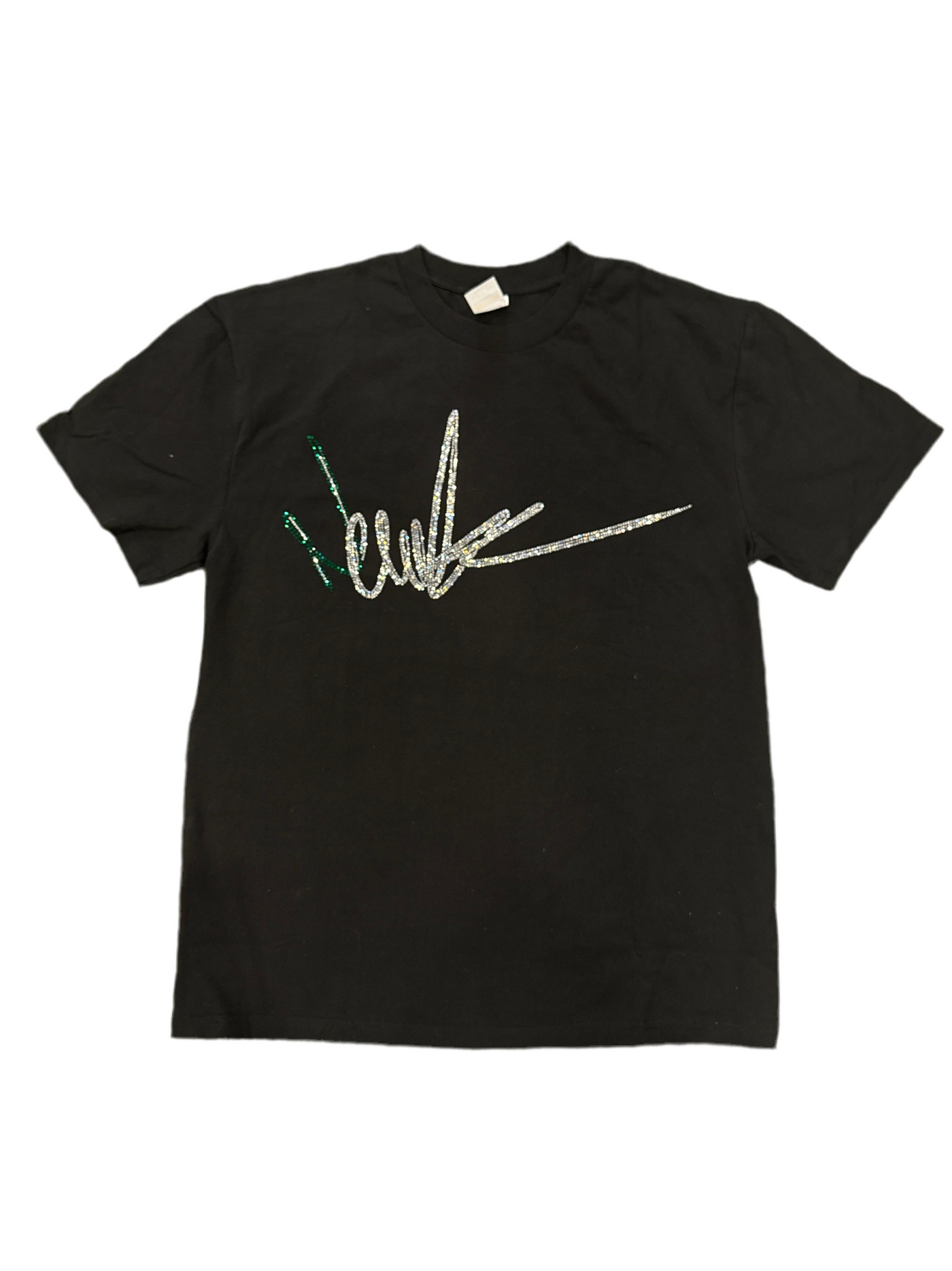 NewYrrk Black T-Shirt Center Logo w/ Green White Crystals