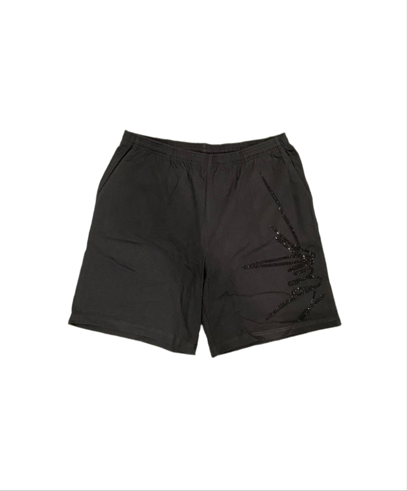 NewYrrk Black Cotton Shorts Side Logo w/ Black Crystal
