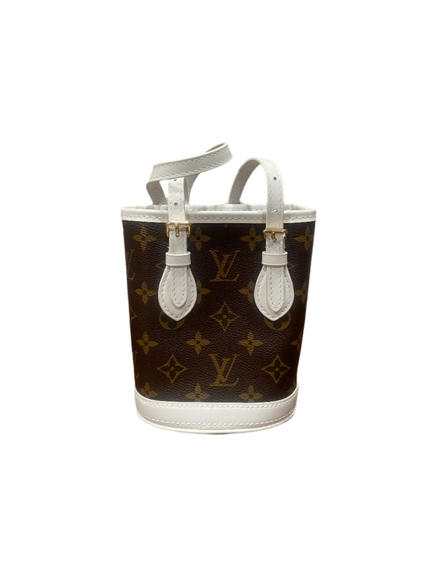 LV Match Monogram Nano Bucket Satchel Brown White