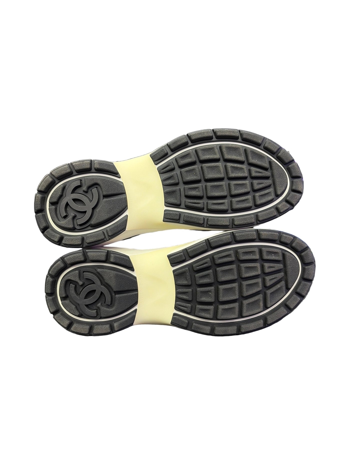 Chanel CC Logo Sneakers White Silver