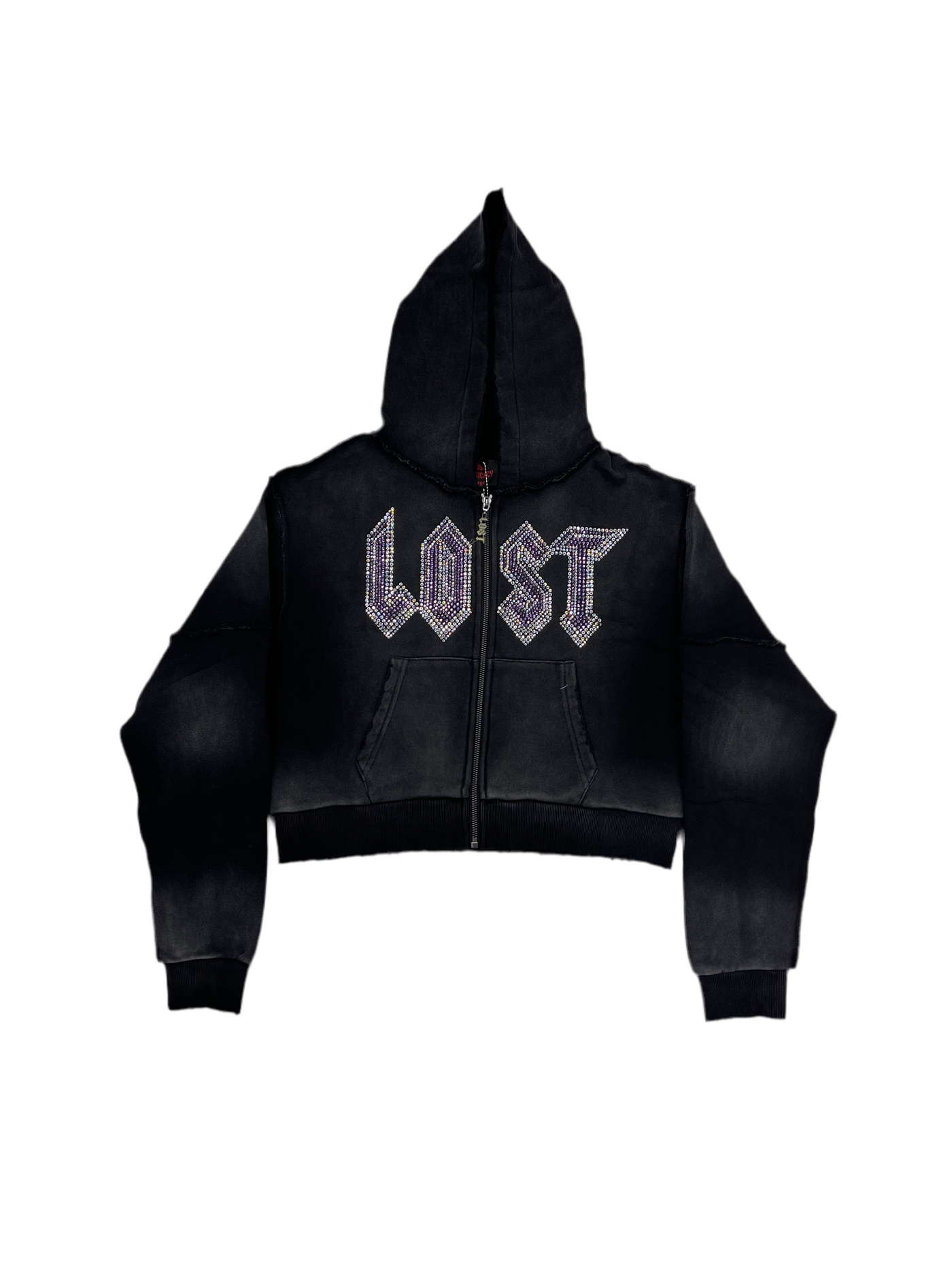 Lost Intricacy Black Purple Crop Zip-Up Hoodie