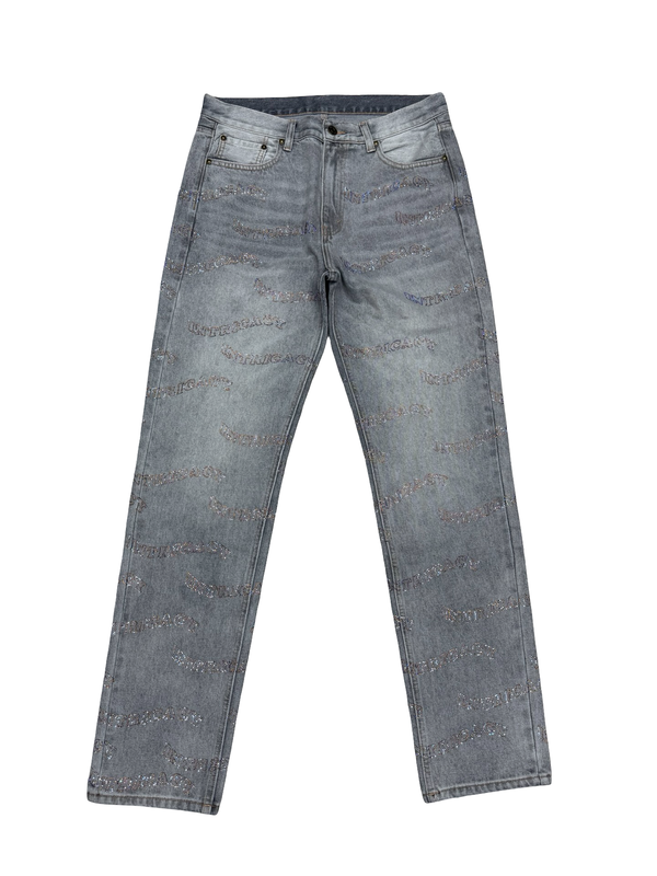 Lost Intricacy Rhinestone Denim Grey Wash