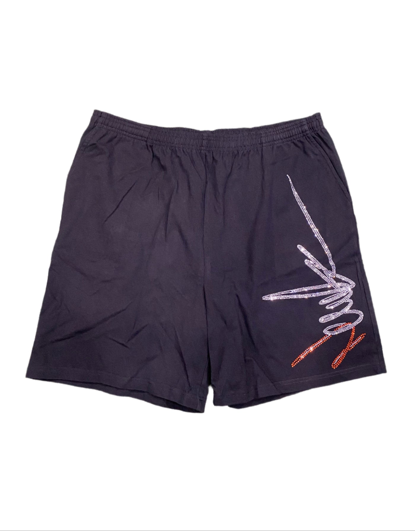 NewYrrk Black Cotton Shorts Side Logo w/ White Red Crystal