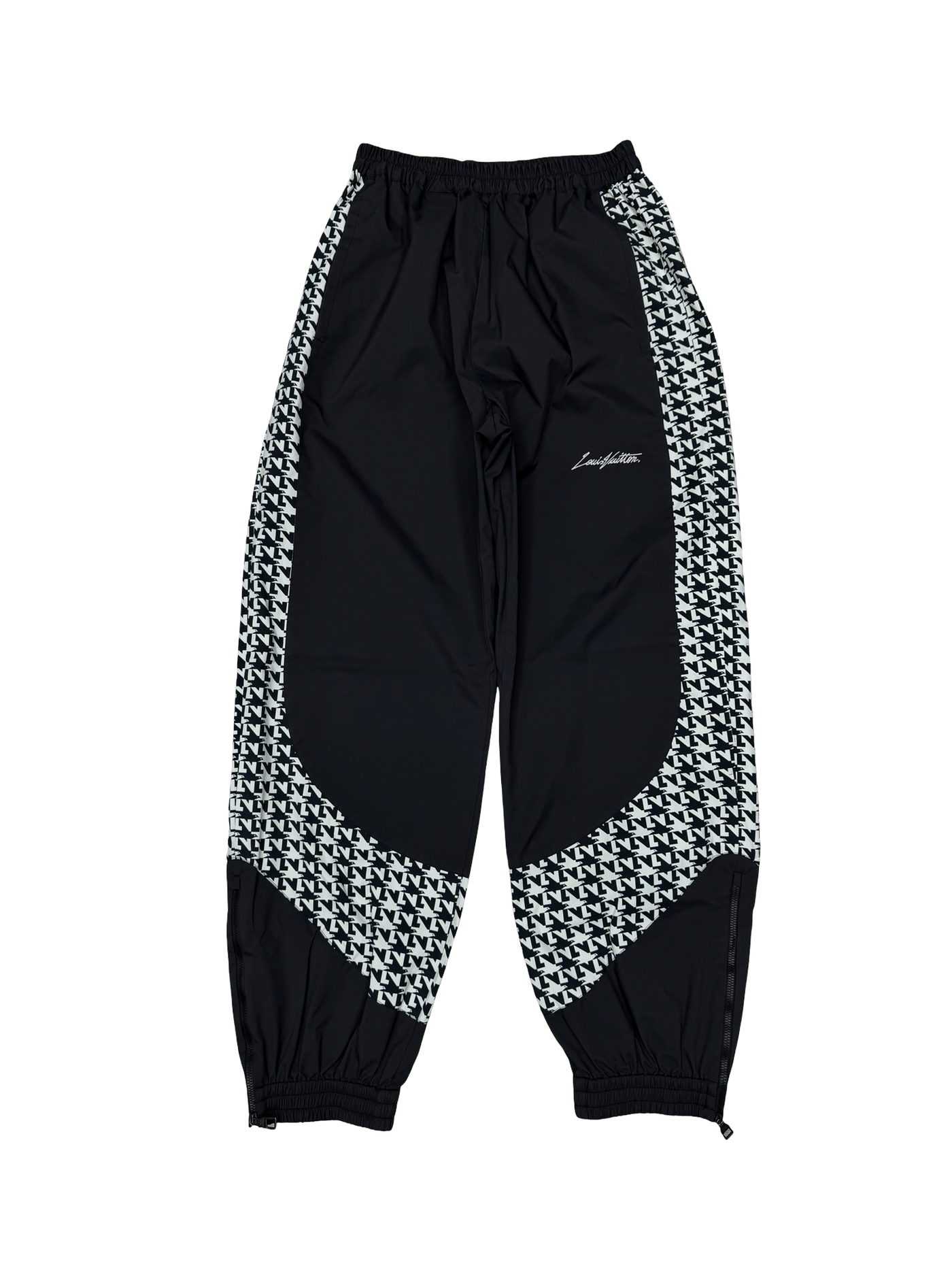 LV Dove Monogram Logo Track Pants Black White