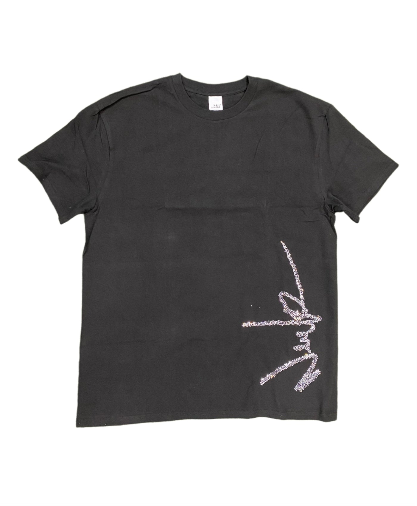 NewYrrk Black T-shirt Side Logo w/ White Crystal