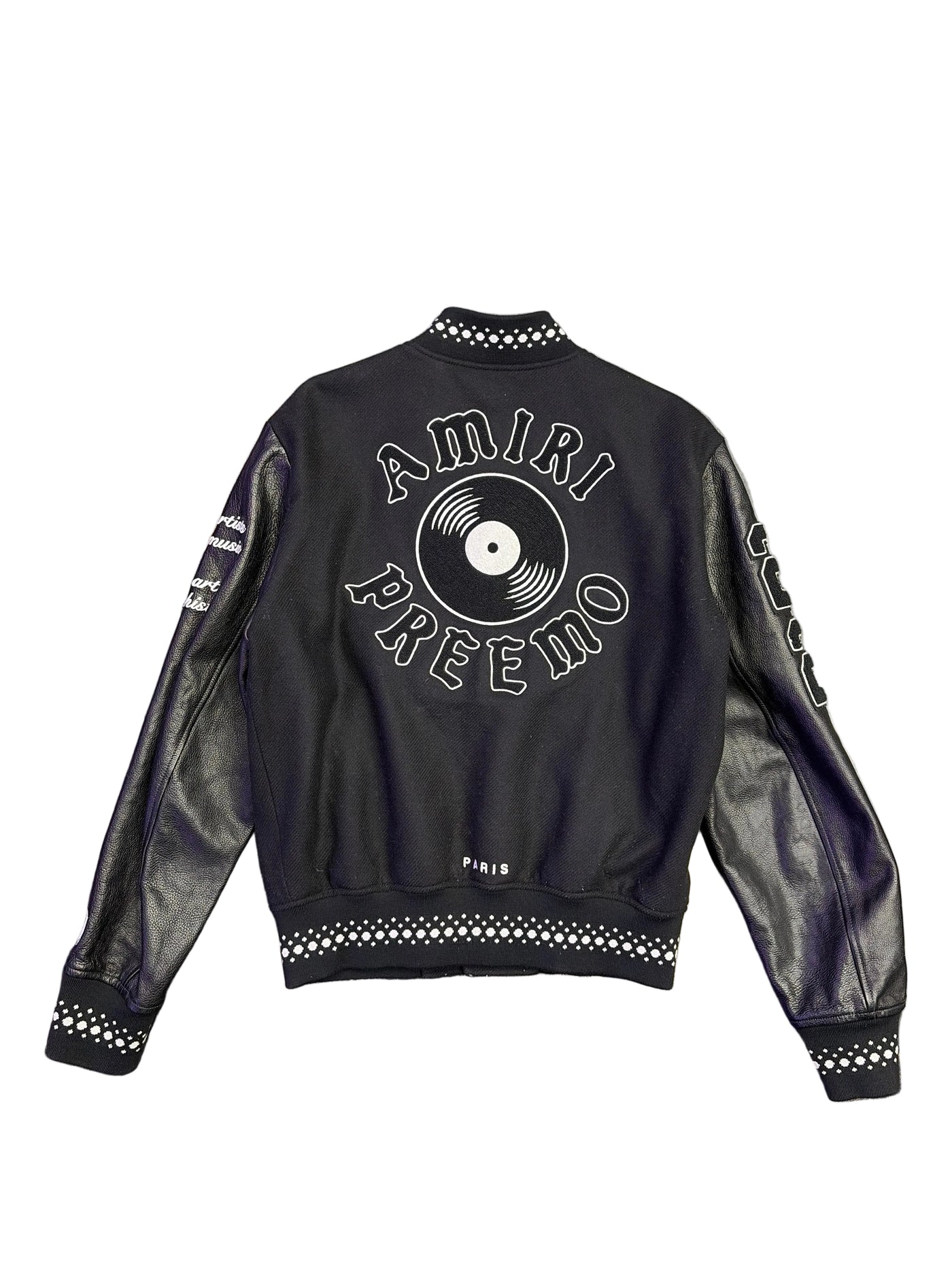 Amiri x Premier Records Patch Leather Sleeve Varsity Jacket Black