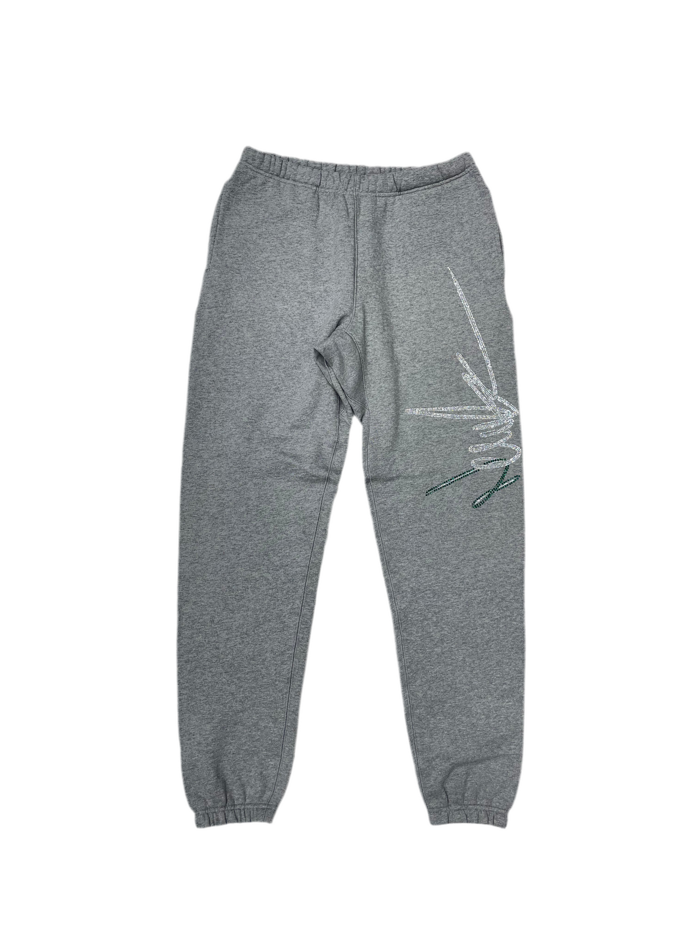 NewYrrk Gray Sweatpants w/ Green White Crystal
