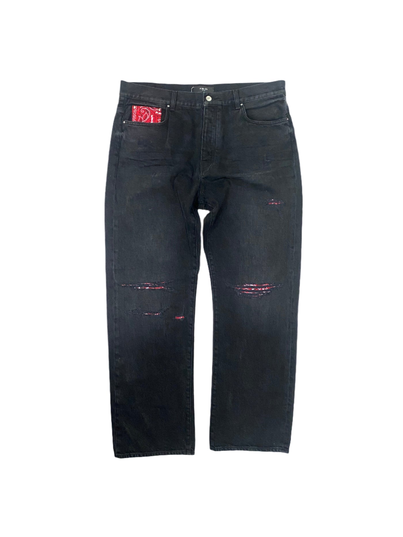 Amiri Bandana Repair Straight Leg Jeans Black