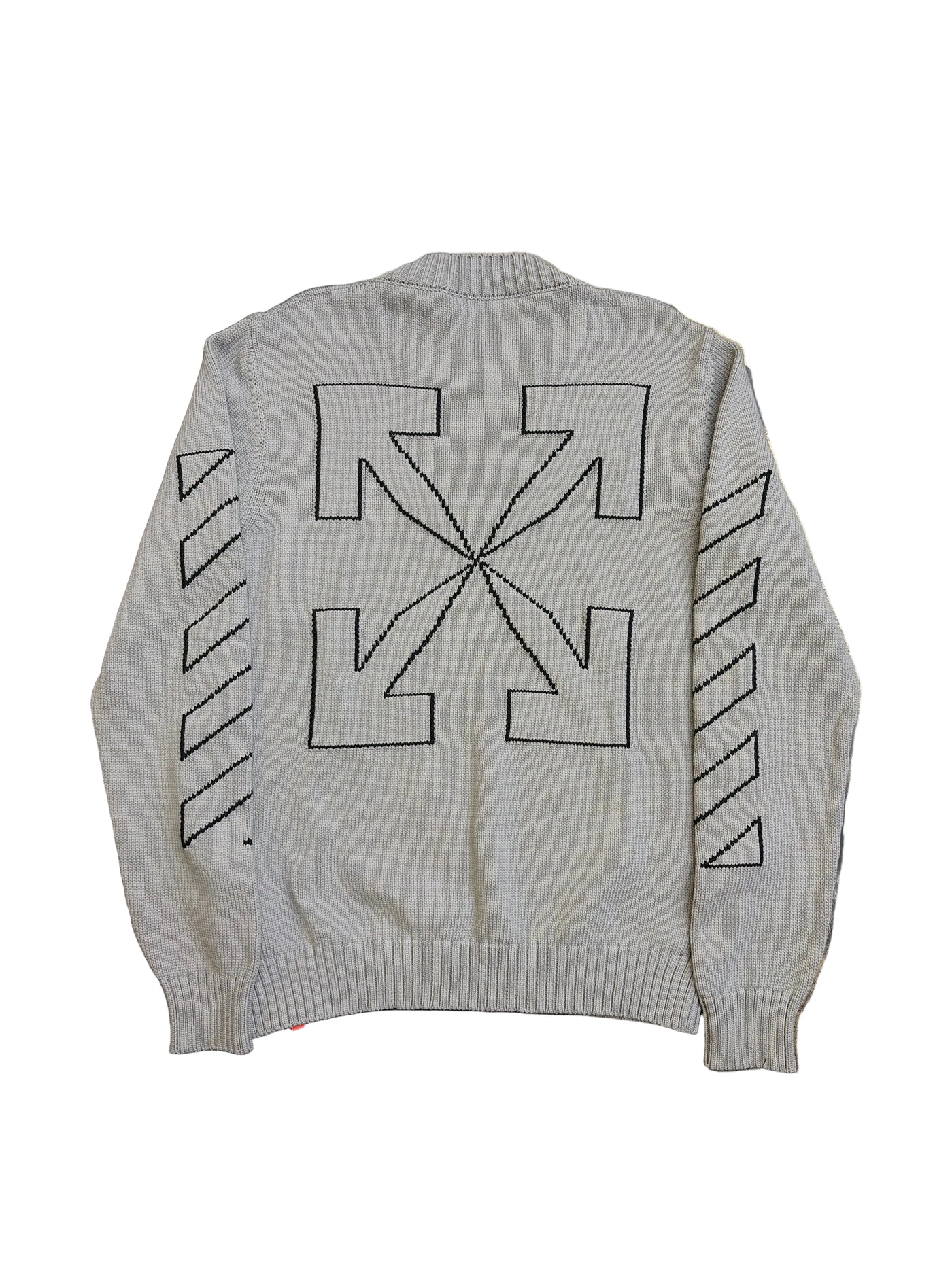Off-White Diagonal Outline Knit Crewneck Sweater Medium Grey