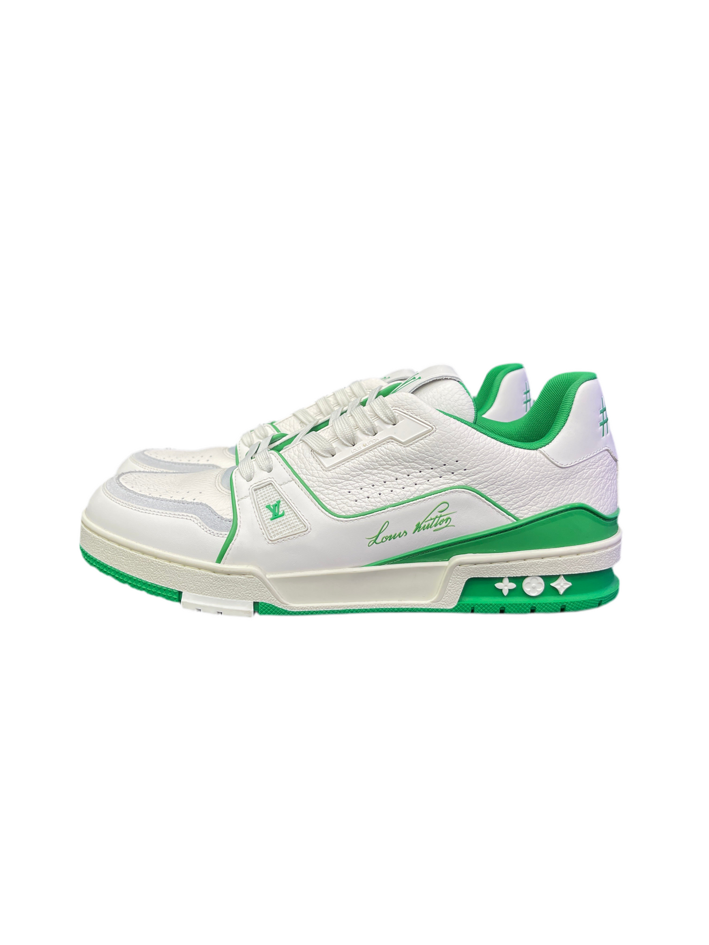 LV Trainer White Green Script