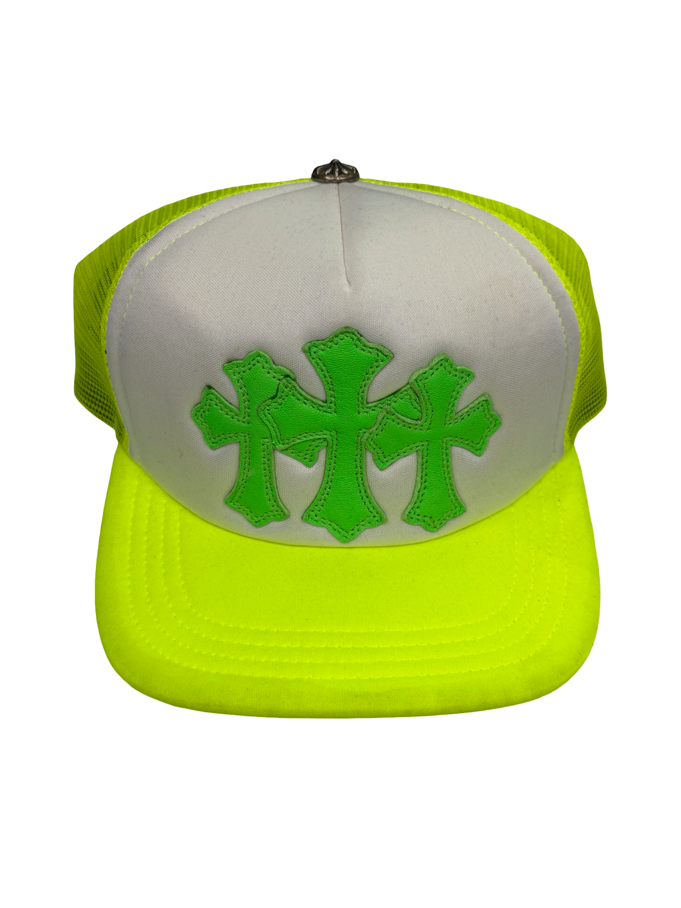 Chrome Hearts Cemetery Cross Trucker Hat Neon Yellow