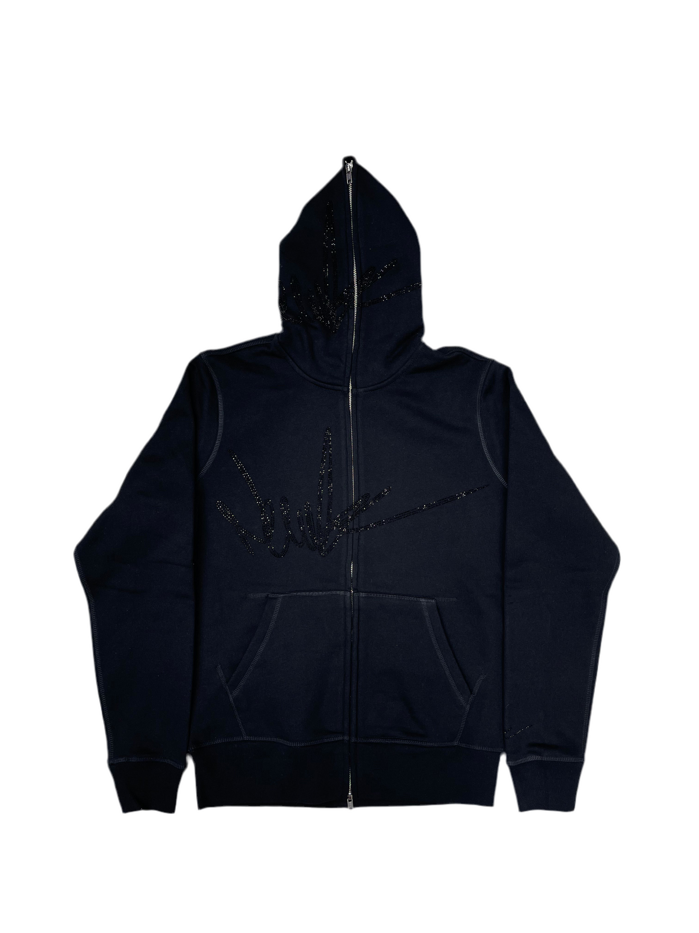 NewYrrk Black Zip-Up Hoodie w/ Black Crystal