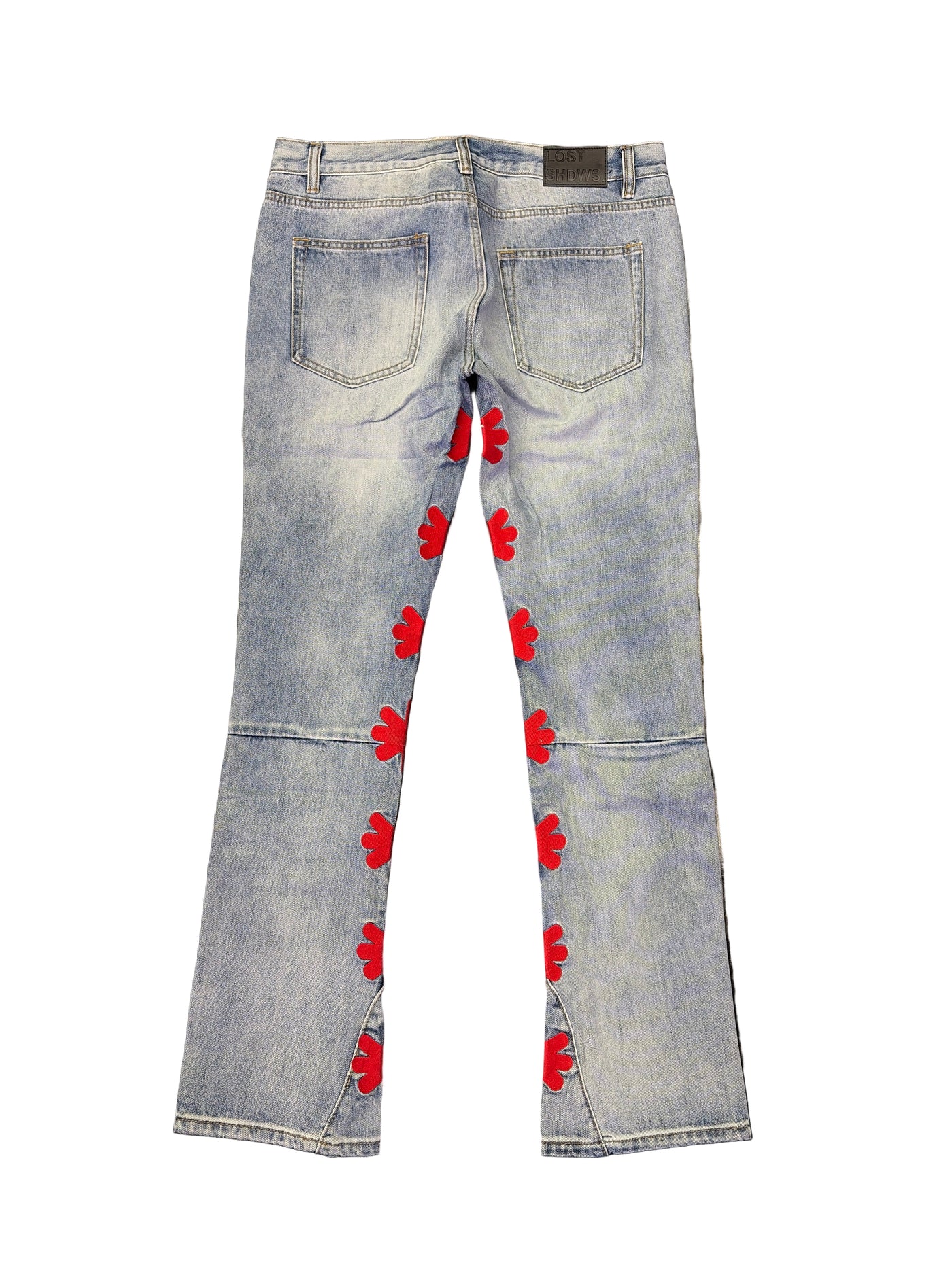 Lost SHDWS Red Logo Denim Jeans Light Wash Blue