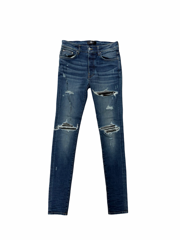 Amiri MX1 Black Patch Blue Denim Skinny Jeans