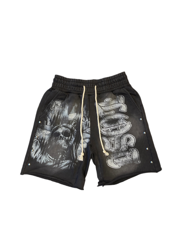 Lost Intricacy Liberty Sweat Shorts Grey Scale