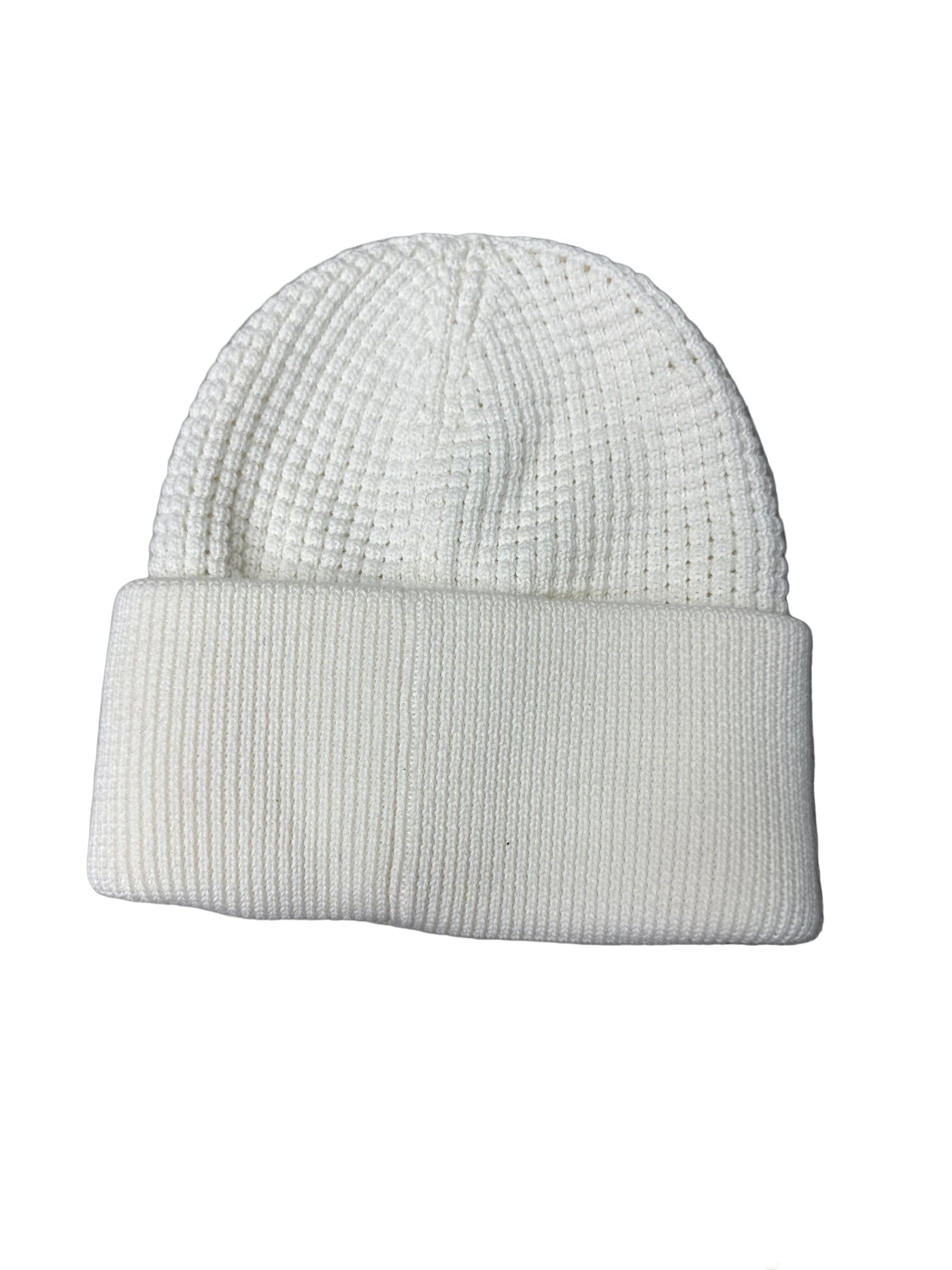 Moncler Logo Patch White Waffle Knit Beanie