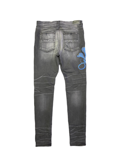 Amiri Blue Snake Trasher Jeans Aged Black
