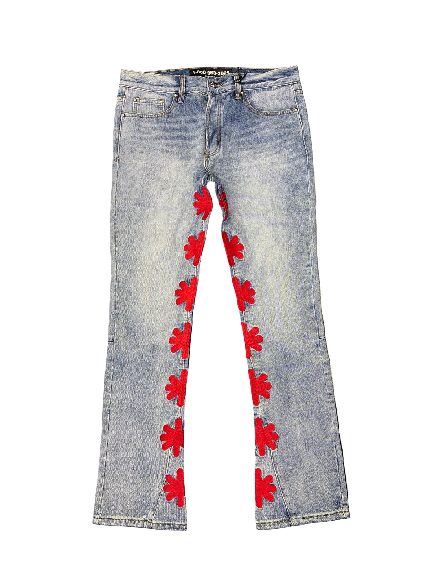 Lost SHDWS Red Logo Denim Jeans Light Wash Blue