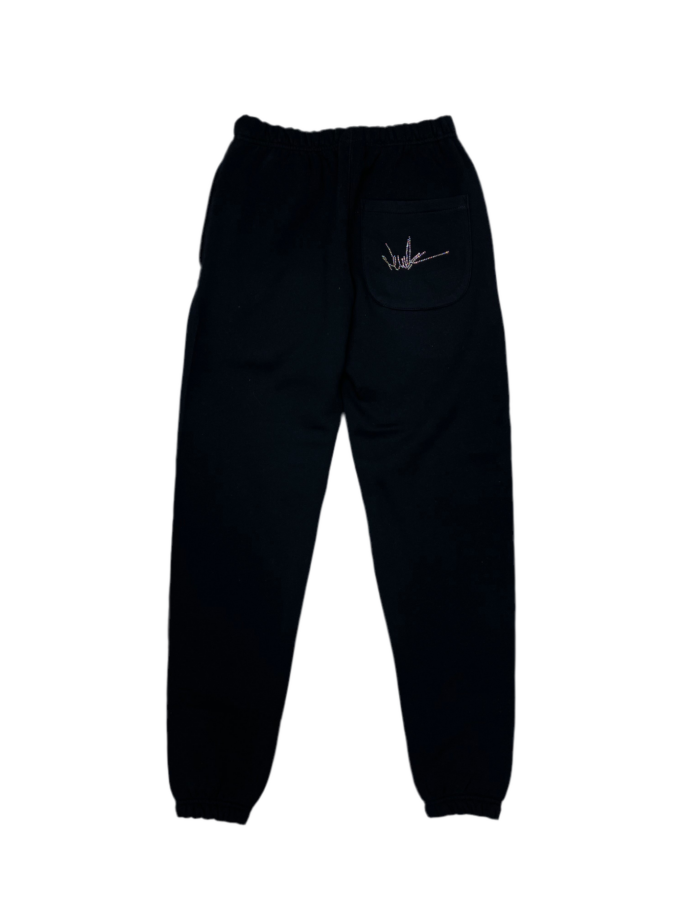 NewYrrk Black Sweatpants w/ Rainbow Iridescent Crystal