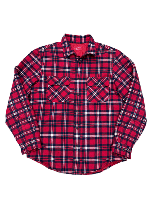 Supreme Arc Logo Quilted Flannel Shirt Red