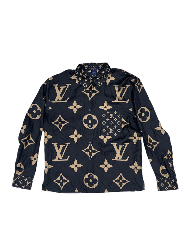 LV Ange Black Silk Long Sleeve Button Up Shirt