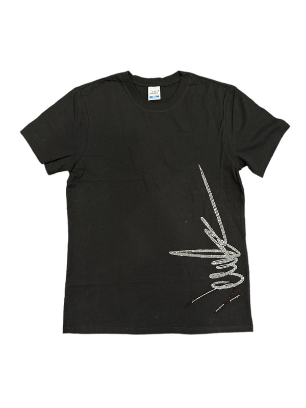 NewYrrk Black T-shirt Side Logo w/ White Burgundy Crystal