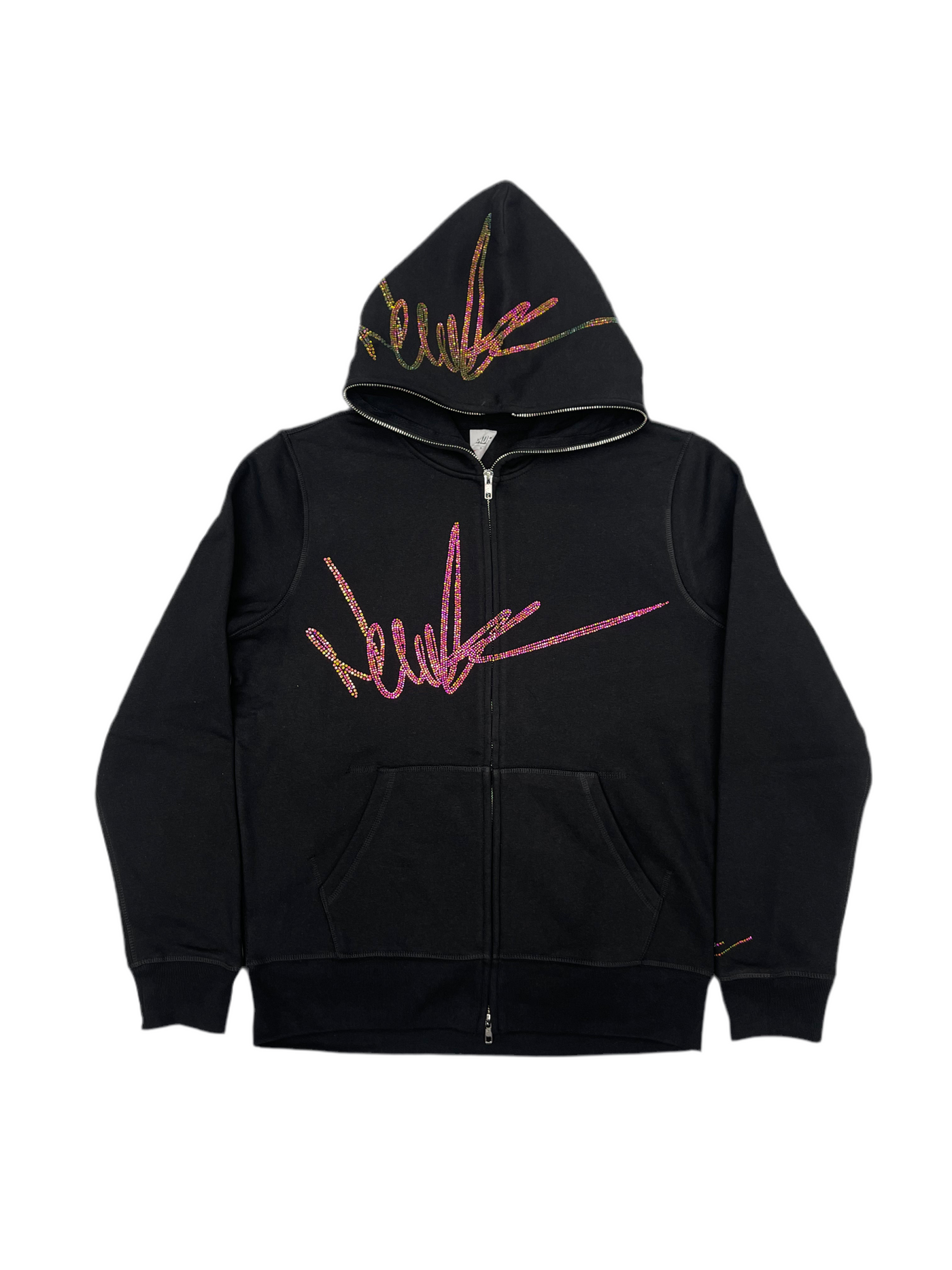 NewYrrk Black Zip-Up Hoodie w/ Iridescent Crystal