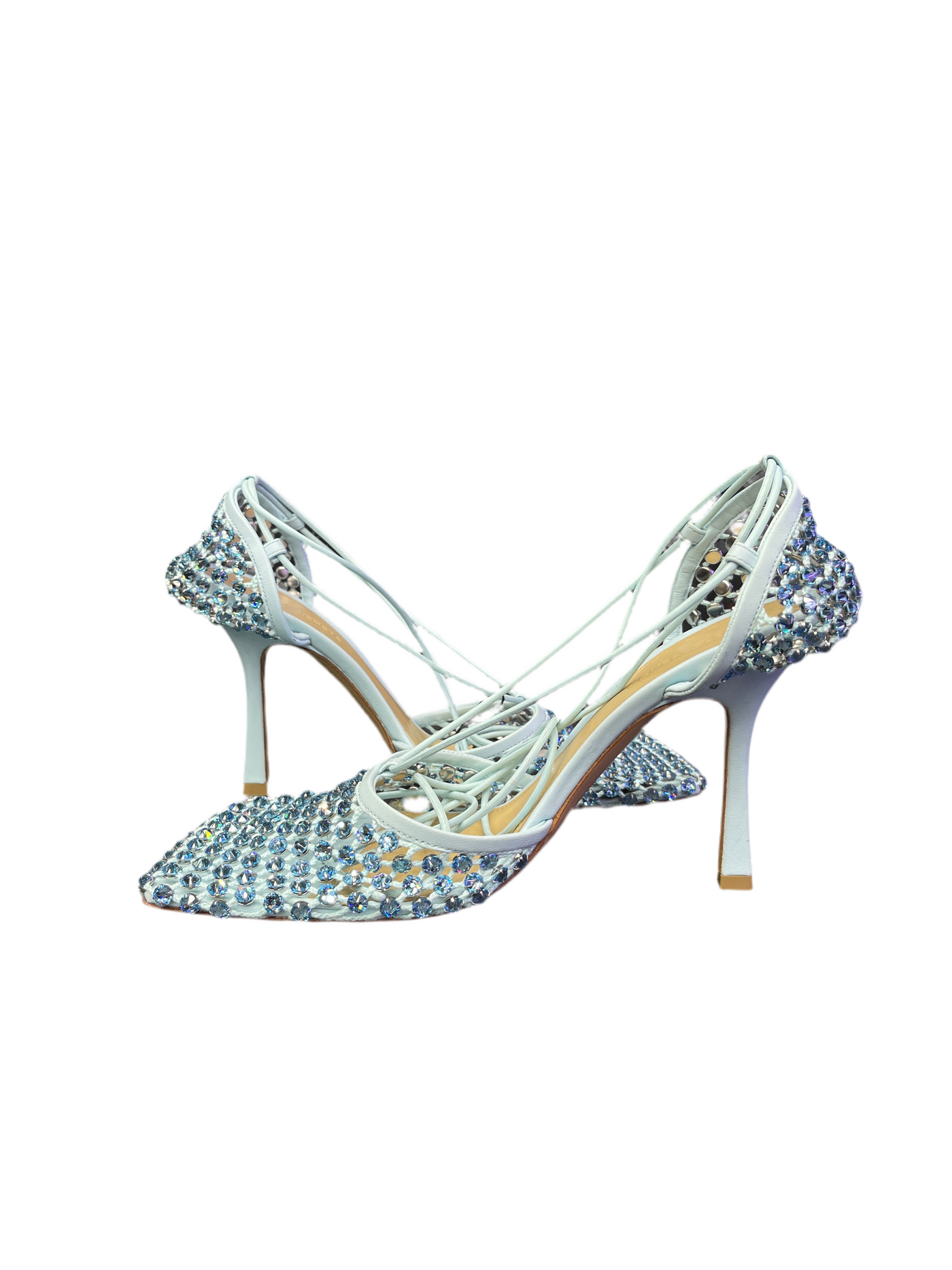 Bottega Veneta Web Sparkle Stretch Lace Up Sandals Blue