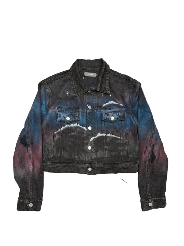 Amiri Airbrush Crop Denim Trucker Jacket Black