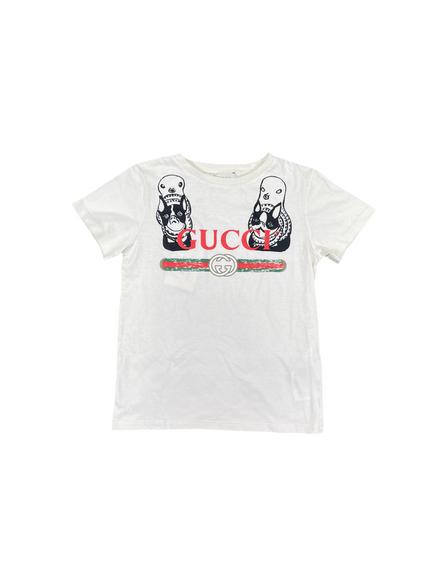 Kids Gucci Dog Print Cotton Jersey T-Shirt Cream Red