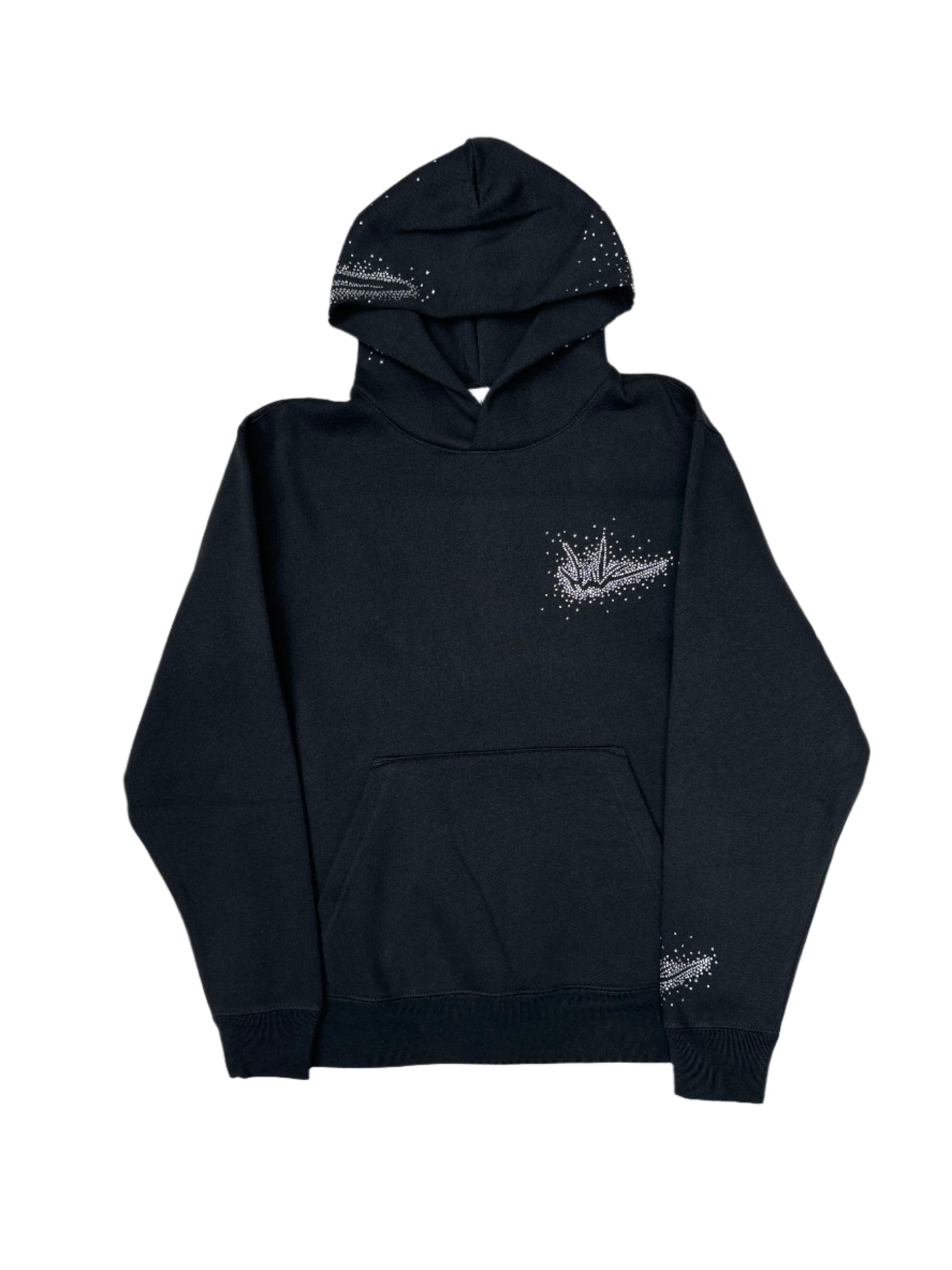 NewYrrk Black Pullover Small Logo Hoodie w/ White Crystals