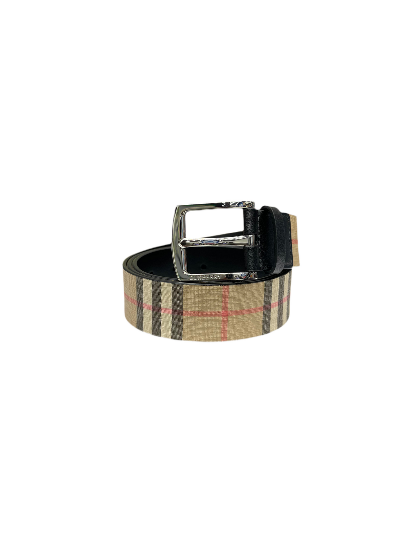 Burberry Vintage Check Canvas Leather Belt Beige Black