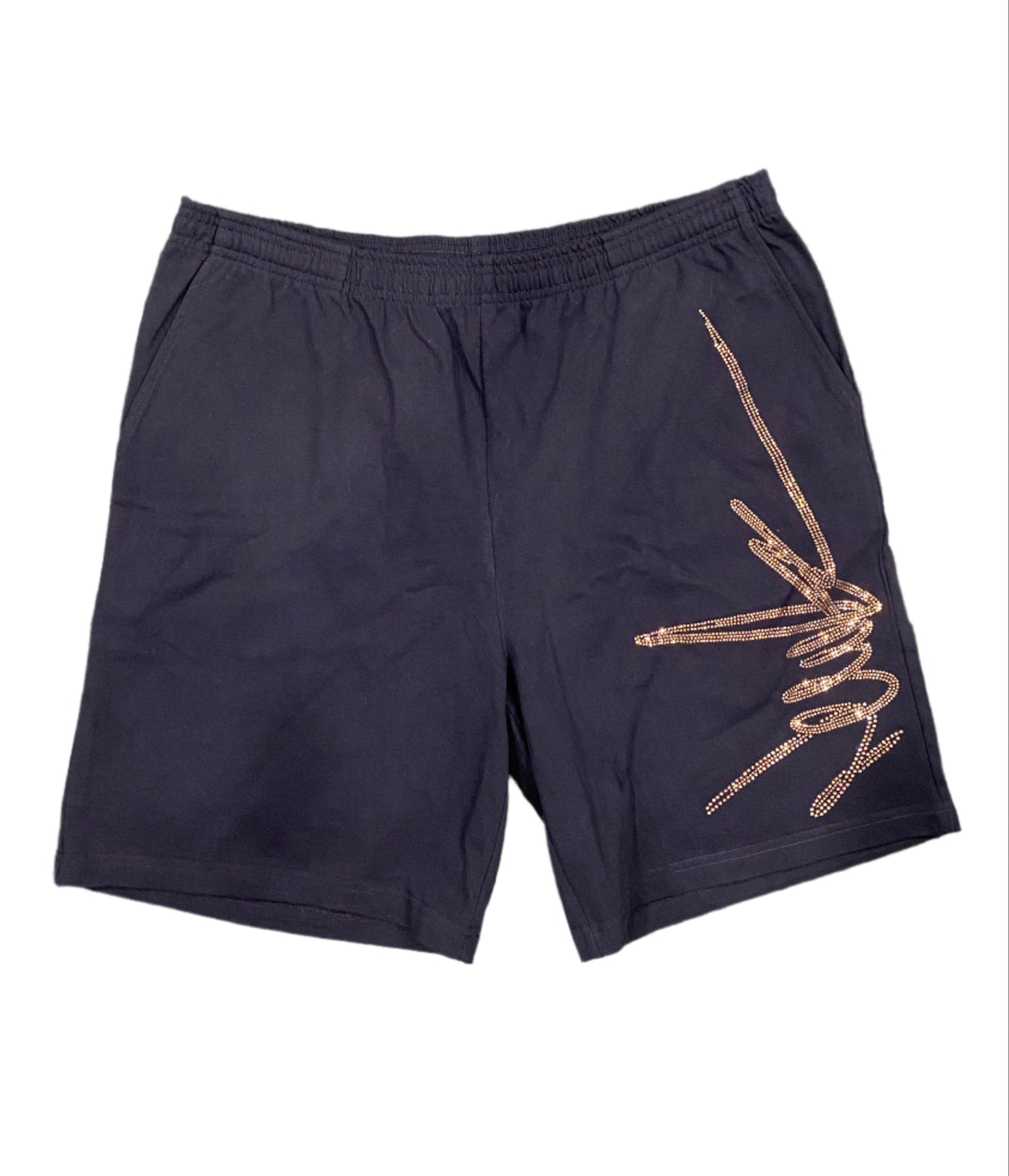 NewYrrk Black Cotton Shorts Side Logo w/ Gold Crystal