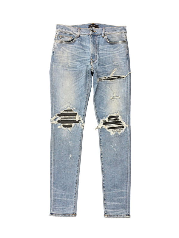 Amiri MX1 Black Leather Patch Jeans Clay Indigo