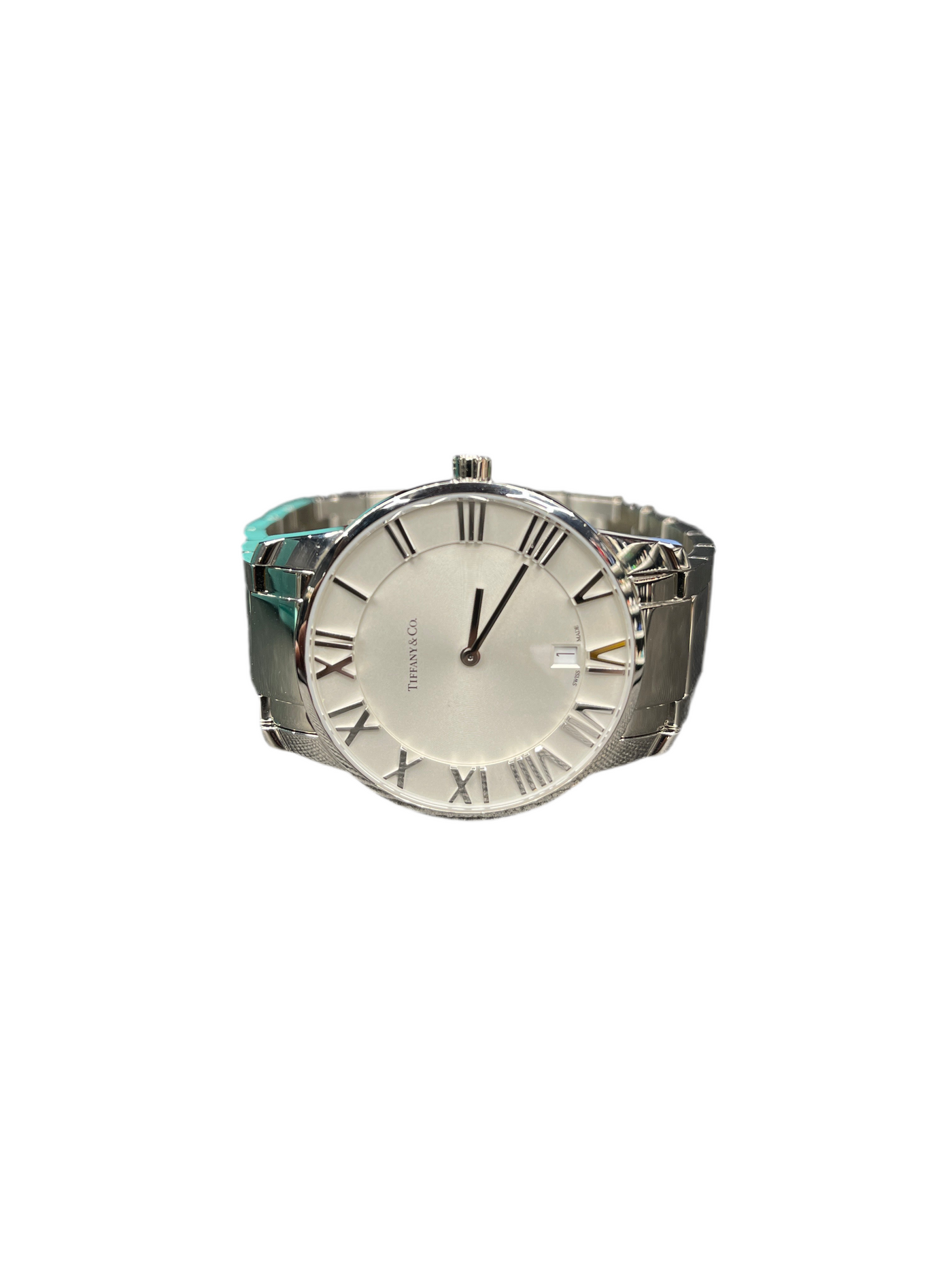 Tiffany & Co. Atlas Dome Date Stainless Steel Watch White Silver