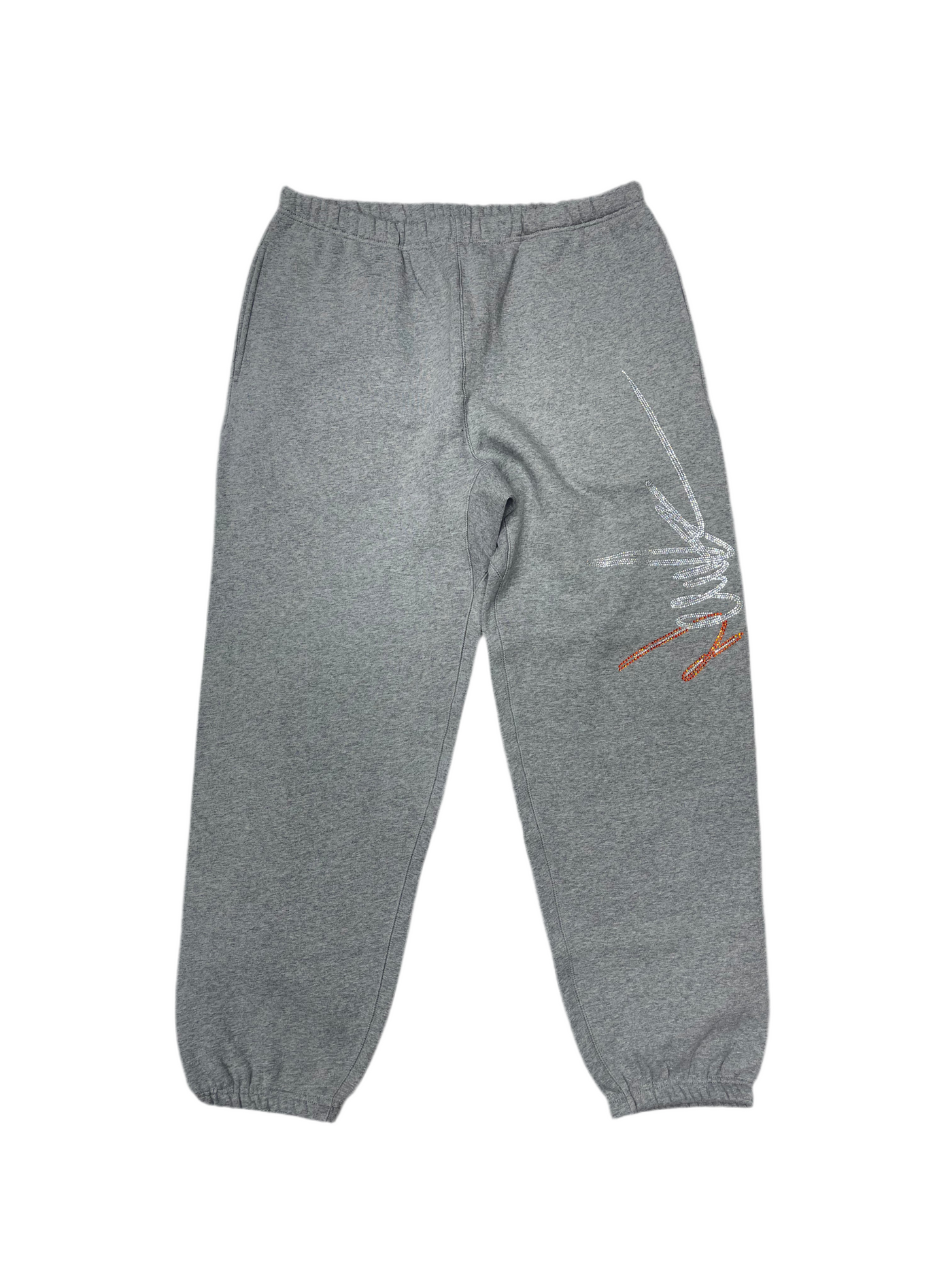 NewYrrk Gray Sweatpants w/ Orange White Crystal