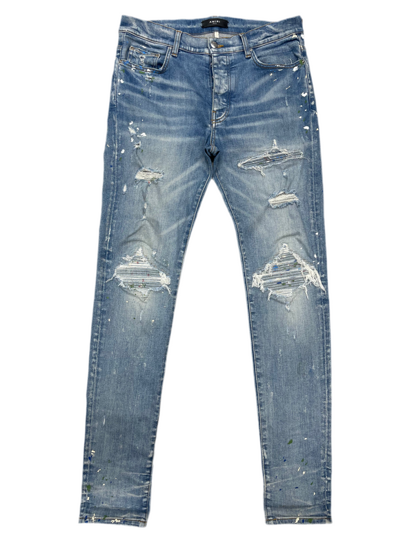AMIRI MX1 Denim Paint Splatter Patch Jeans Indigo