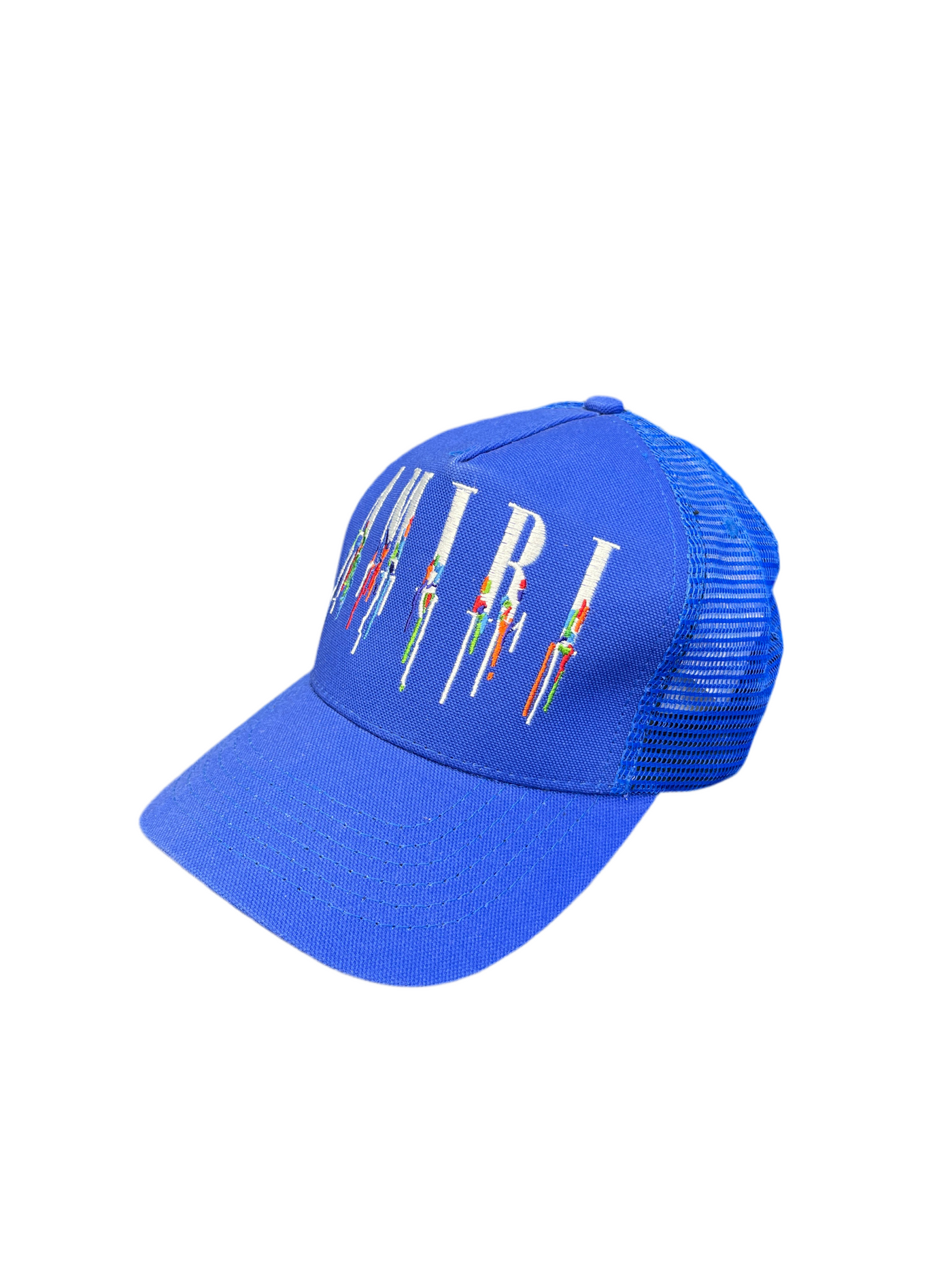 Amiri Paint Drip Core Logo Trucker Hat Blue